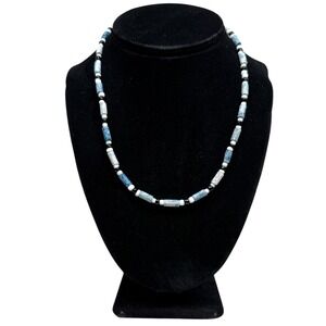 Cold Stone Beaded Necklace Blue White Black Accent Beads Fashion Jewelry 8.5 in